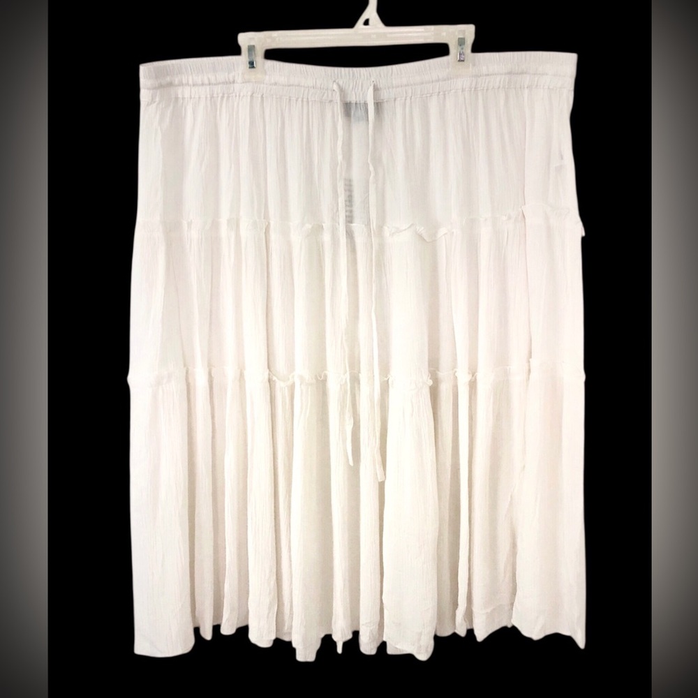 Catherines Women's Midi Skirt 2X White Tiered Flowy Fairy Angel Beach Gauze Boho